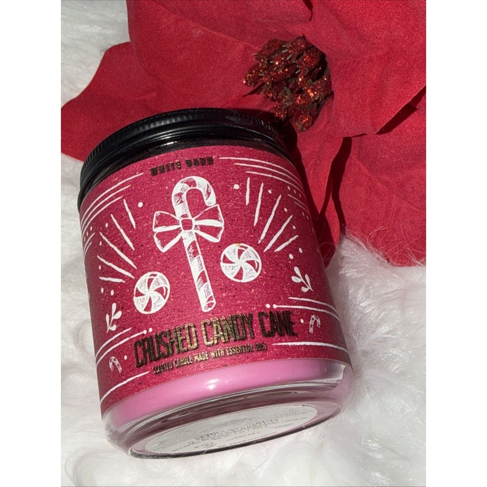White Barn Crushed Candy Cane Scented Candleβ 7oz Single Wick Holiday Pink Wax